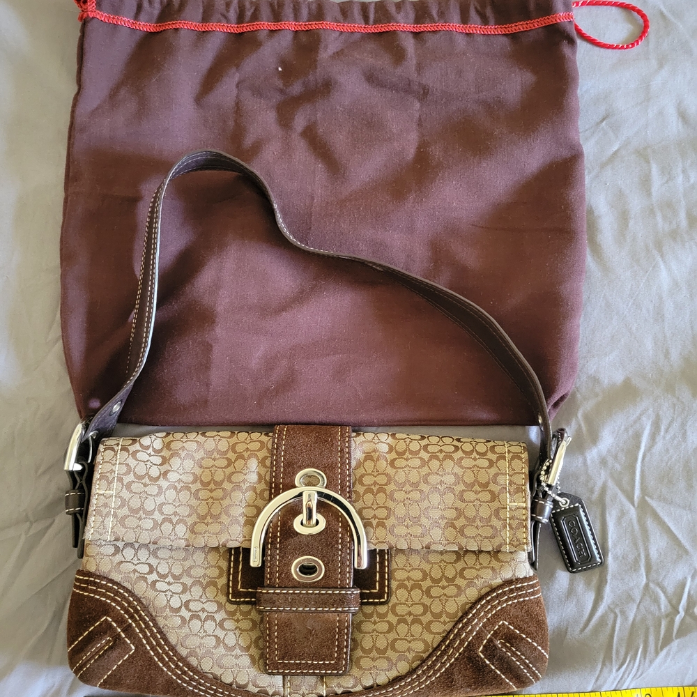 Coach Brown and Tan Signature Shoulder Bag